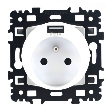 60256 EUR'OHM SQUARE Prise de courant 2P+T + USB A blanc