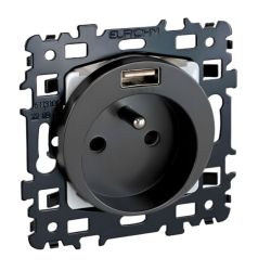60356 EUR'OHM SQUARE Prise de courant 2P+T + USB A anthracite