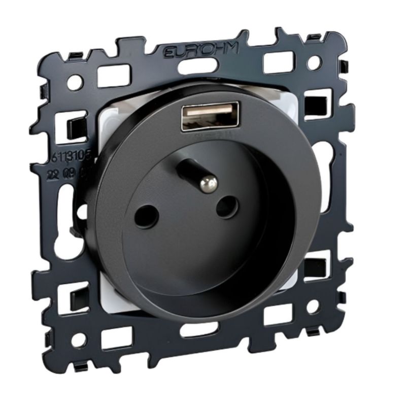 60356 EUR'OHM SQUARE Prise de courant 2P+T + USB A anthracite