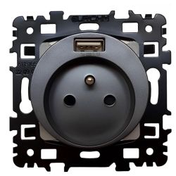 60356 EUR'OHM SQUARE Prise de courant 2P+T + USB A anthracite