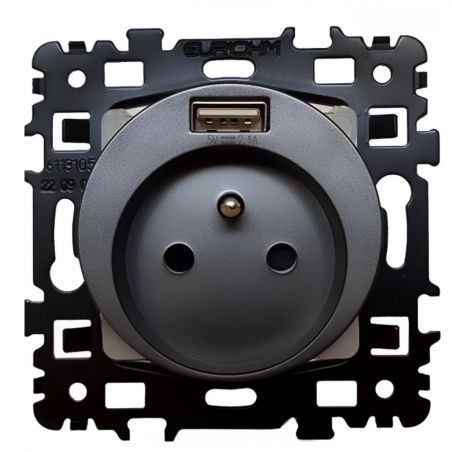 60356 EUR'OHM SQUARE Prise de courant 2P+T + USB A anthracite