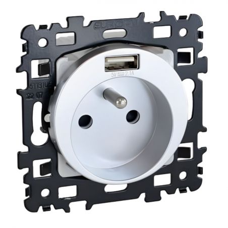 60456 EUR'OHM SQUARE Prise de courant 2P+T + USB A Silver