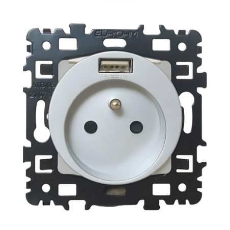 60456 EUR'OHM SQUARE Prise de courant 2P+T + USB A Silver