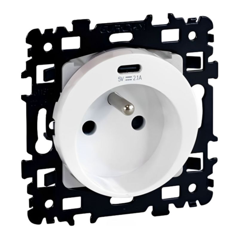 60255 EUR'OHM SQUARE Prise de courant 2P+T + USB C blanc