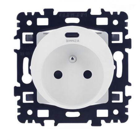 60255 EUR'OHM SQUARE Prise de courant 2P+T + USB C blanc