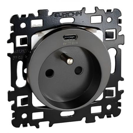 60355 EUR'OHM Square Prise de courant 2P+T + USB Canthracite