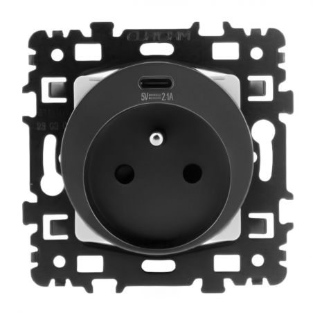 60355 EUR'OHM Square Prise de courant 2P+T + USB Canthracite
