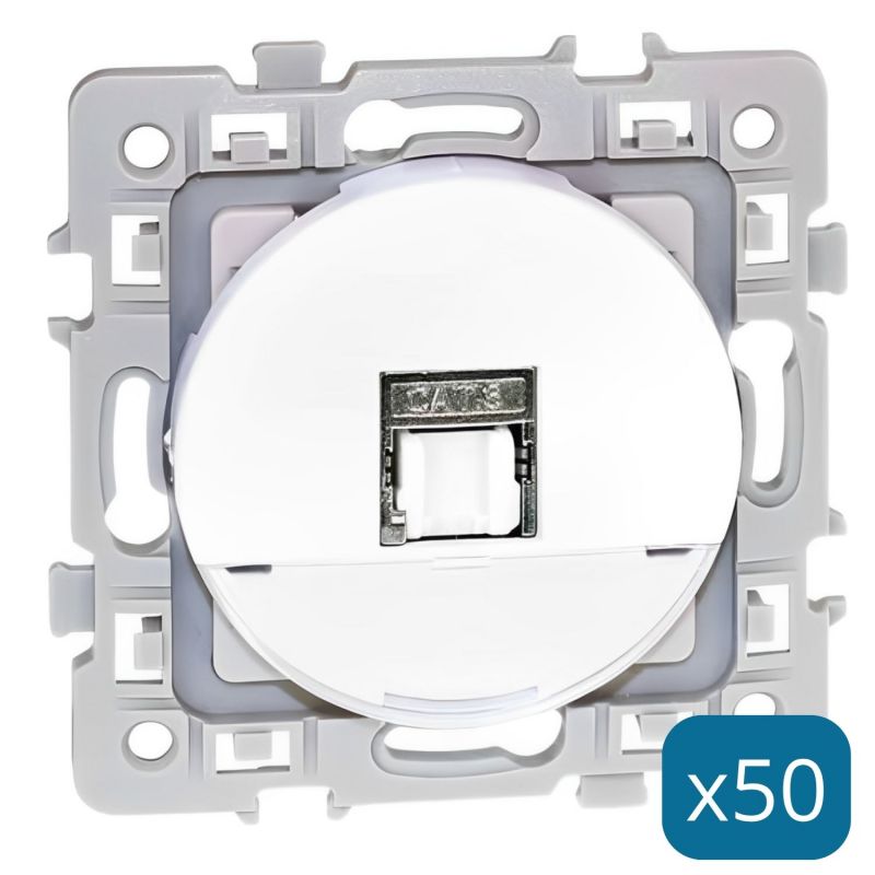 60233 EUROHM Square Lot de 50 Prises RJ45 Catégorie 6A STP Grade 3 TV Blanc
