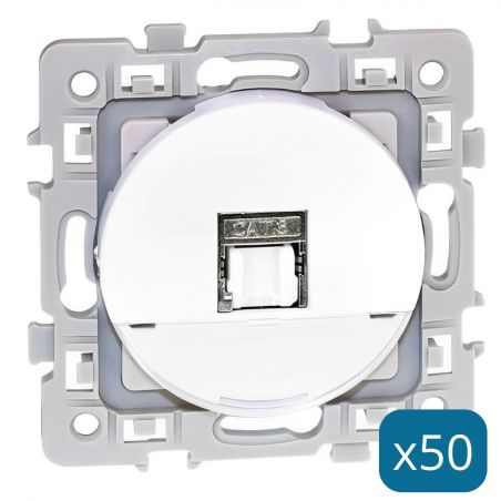 60233 EUROHM Square Lot de 50 Prises RJ45 Catégorie 6A STP Grade 3 TV Blanc