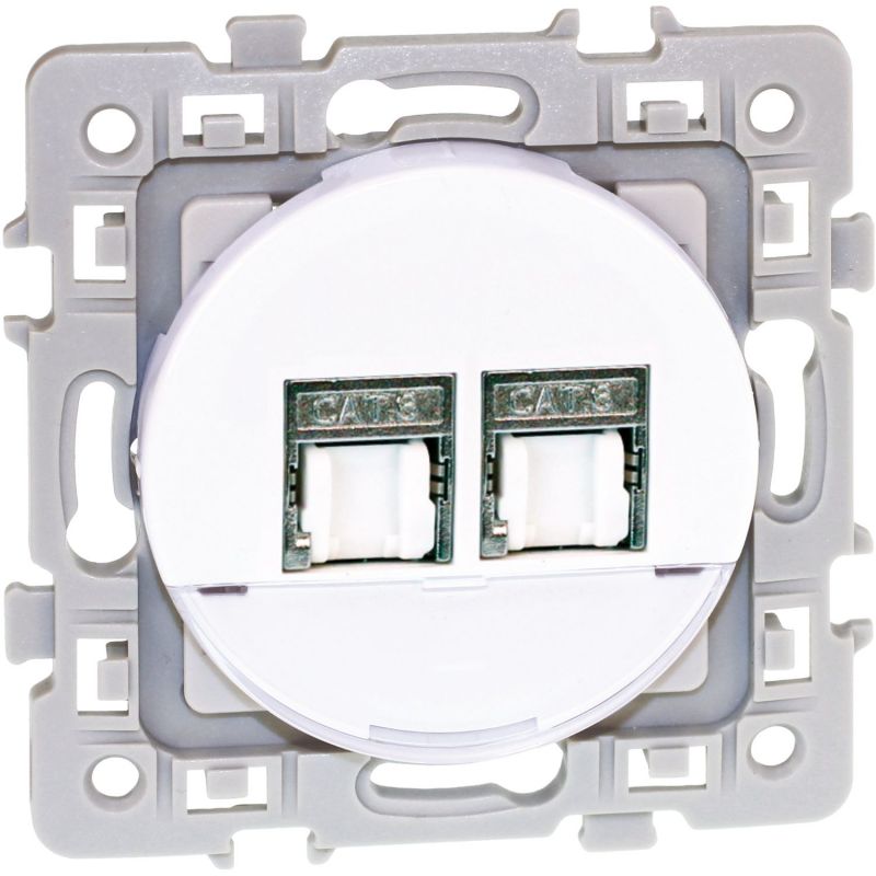 60273 EUROHM Square Double Prise RJ45 Grade 2 Catégorie 6 STP Blanc