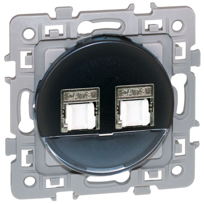 60373 EUROHM Square Double Prise RJ45 Grade 2 Catégorie 6 STP anthracite
