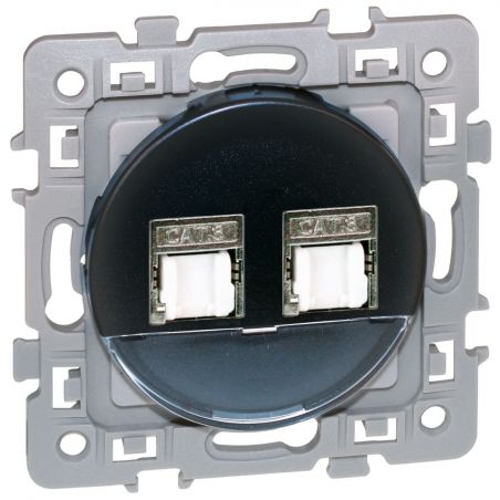 60373 EUROHM Square Double Prise RJ45 Grade 2 Catégorie 6 STP anthracite