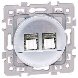 60473 EUROHM Square Double Prise RJ45 Grade 2 Catégorie 6 STP Silver