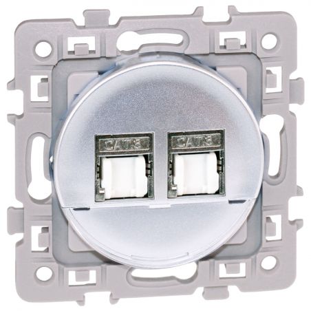 60473 EUROHM Square Double Prise RJ45 Grade 2 Catégorie 6 STP Silver