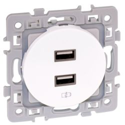 60229 EUR'OHM SQUARE Prise USB double 2000 mA blanc type A
