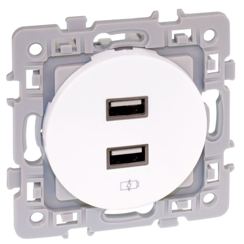 60229 EUR'OHM SQUARE Prise USB double 2000 mA blanc type A
