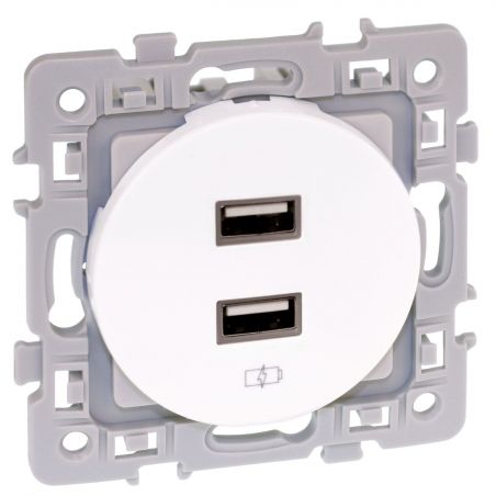 60229 EUR'OHM SQUARE Prise USB double 2000 mA blanc type A