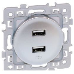 60429 EUR'OHM SQUARE Prise USB double 2000 mA silver type A