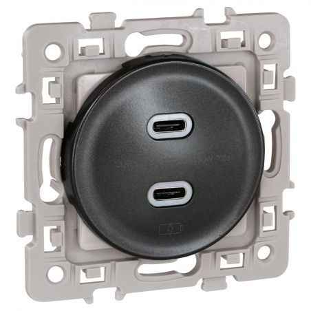 60335 EUR'OHM SQUARE Prise USB double 2000 mA anthracite type C