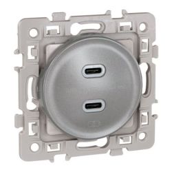 60435 EUR'OHM SQUARE Prise USB double 2000 mA silver type C