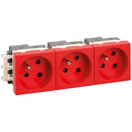 61413 EUR'OHM OPTIMA Bloc 3 Prises détrompées 2P+T rouges ( livrées sans détrompeur)