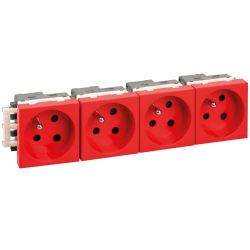 61415 EUR'OHM OPTIMA Bloc 4 Prises détrompées 2P+T rouges ( livrées sans détrompeur)