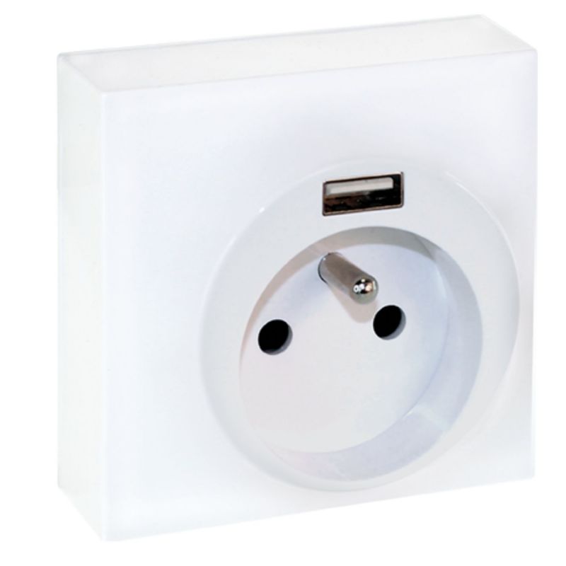 60956 EUR'OHM DUNE Prise combinée 2P+T + USB A blanc