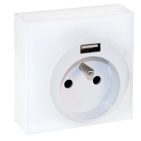 60956 EUR'OHM DUNE Prise combinée 2P+T + USB A blanc