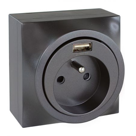 60957 EUR'OHM DUNE Prise combinée2P+T + USB A noir