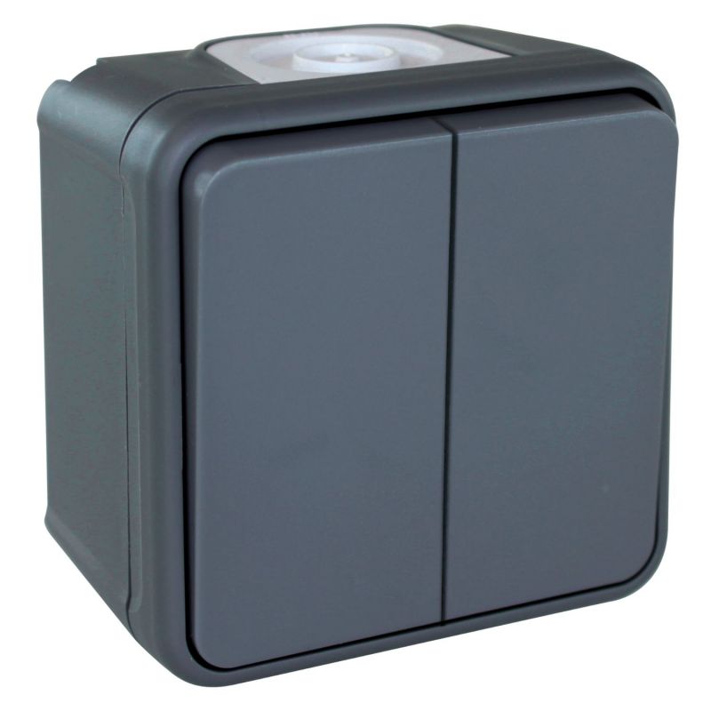 60802 EUR'OHM OXXO Double interrupteur va-et-vient étanche saillie gris IP55