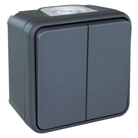 60802 EUR'OHM OXXO Double interrupteur va-et-vient étanche saillie gris IP55