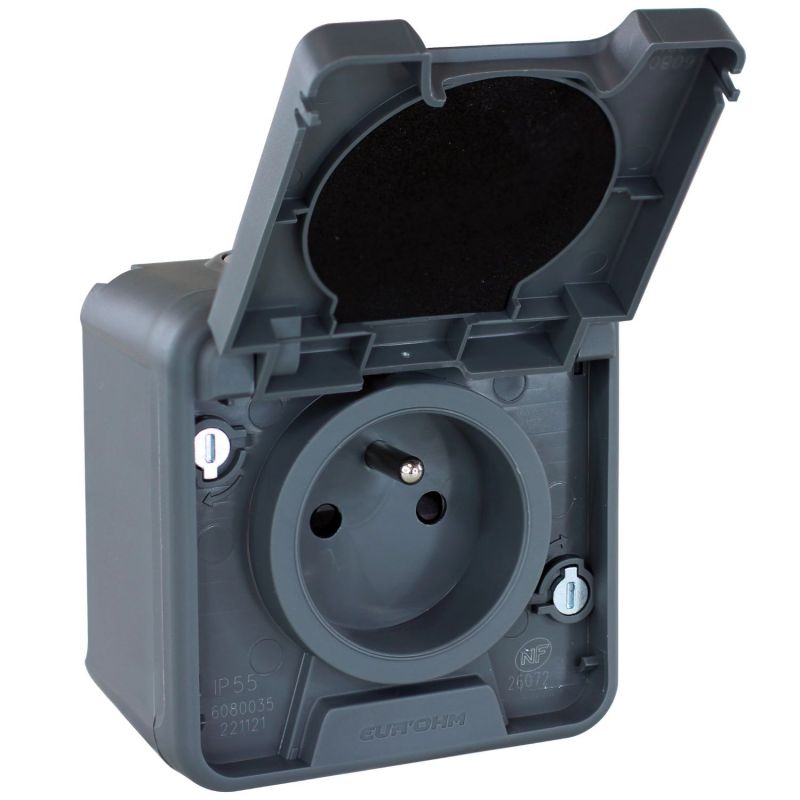 60840 EUR'OHM OXXO 	Prise électrique étanche saillie 2P+T gris IP55