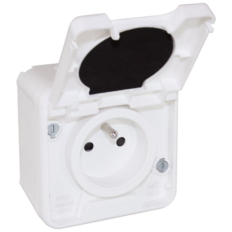 60850 EUR'OHM OXXO 	Prise électrique étanche saillie 2P+T blanc IP55