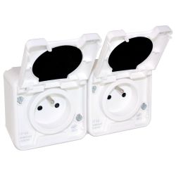 60851 EUR'OHM OXXO 	Double prise électrique étanche horizontale 2P+T blanc IP55