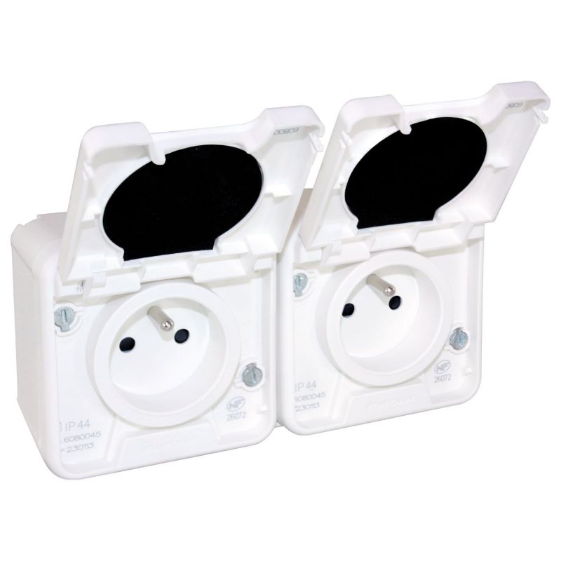 60851 EUR'OHM OXXO 	Double prise électrique étanche horizontale 2P+T blanc IP55