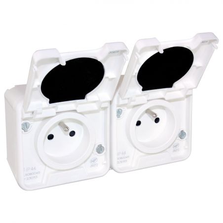 60851 EUR'OHM OXXO 	Double prise électrique étanche horizontale 2P+T blanc IP55