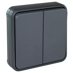 60882 EUR'OHM OXXO - Interrupteur double va-et-vient encastré gris étanche IP55