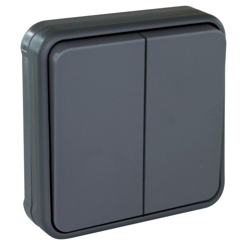60882 EUR'OHM OXXO - Interrupteur double va-et-vient encastré gris étanche IP55