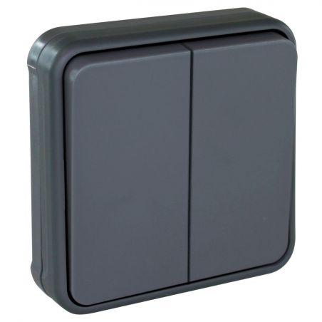 60882 EUR'OHM OXXO - Interrupteur double va-et-vient encastré gris étanche IP55