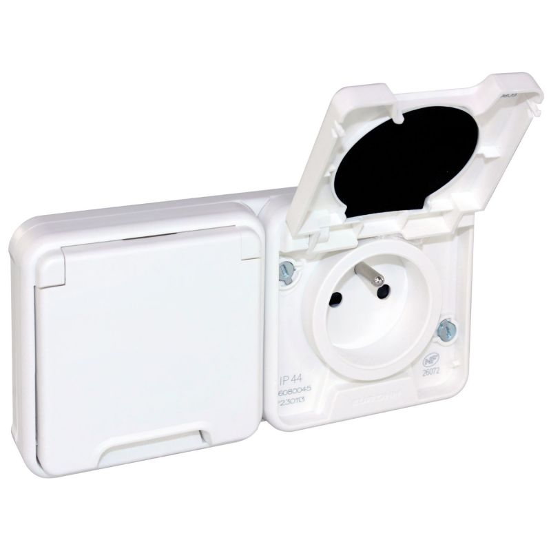 60854 EUR'OHM OXXO - Double prise électrique étanche 2P+T blanc encastrée IP55