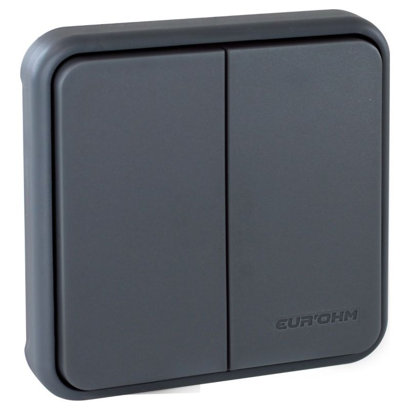60822 EUR'OHM OXXO Interrupteur étanche double va-et-vient gris IP55 composable