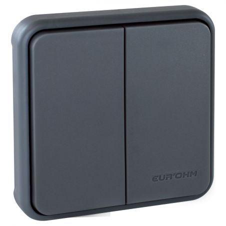 60822 EUR'OHM OXXO Interrupteur étanche double va-et-vient gris IP55 composable