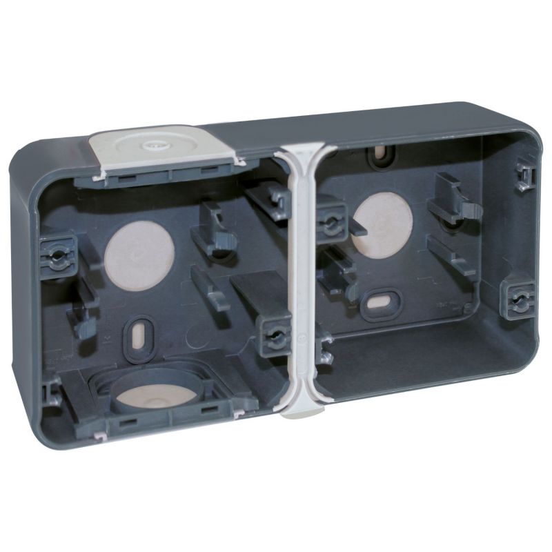 60861 EUR'OHM OXXO Boîte saillie 2 postes horizontale gris IP55
