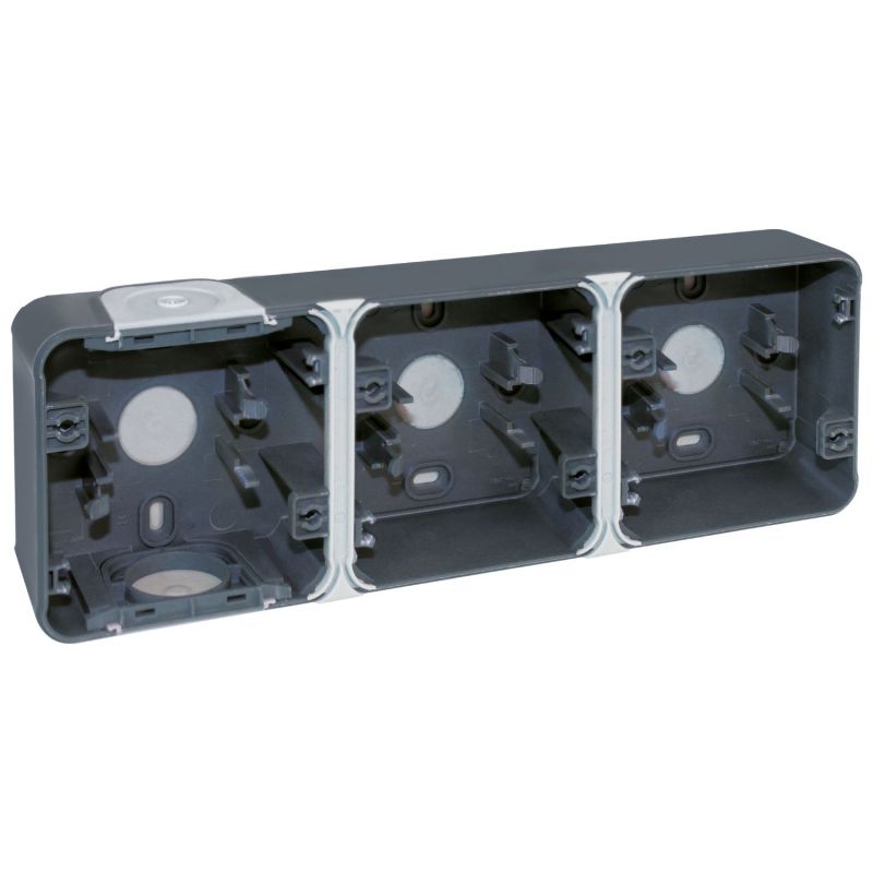 60863 EUR'OHM OXXO Boîte saillie 3 postes horizontale gris IP55