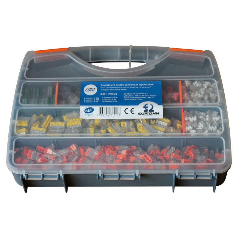 70061 EUR'OHM Mallette de 805 bornes de connexion rapide panachées pour fil rigide