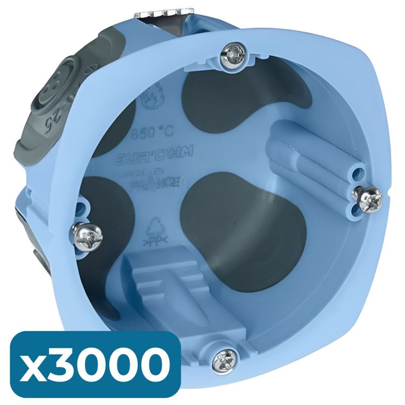 52094 EUR'OHM XL AIR'metic Lot 3000 boites d'encastrement étanches à l'air 1 poste D67 P40 pour cloisons sèches