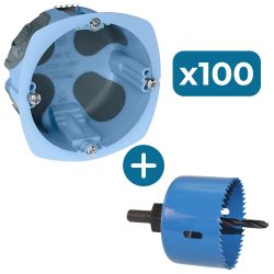 52062 EUR'OHM XL AIR'metic Pack 100 boites d'encastrement étanches à l'air 1 poste D67 P40 pour cloisons sèches + scie cloche