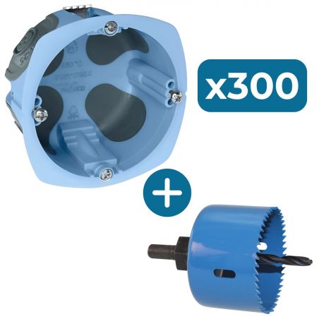 52097 EUR'OHM XL AIR'metic Lot 300 boites d'encastrement étanches à l'air 1 poste D67 P50 pour cloisons sèches + scie cloche