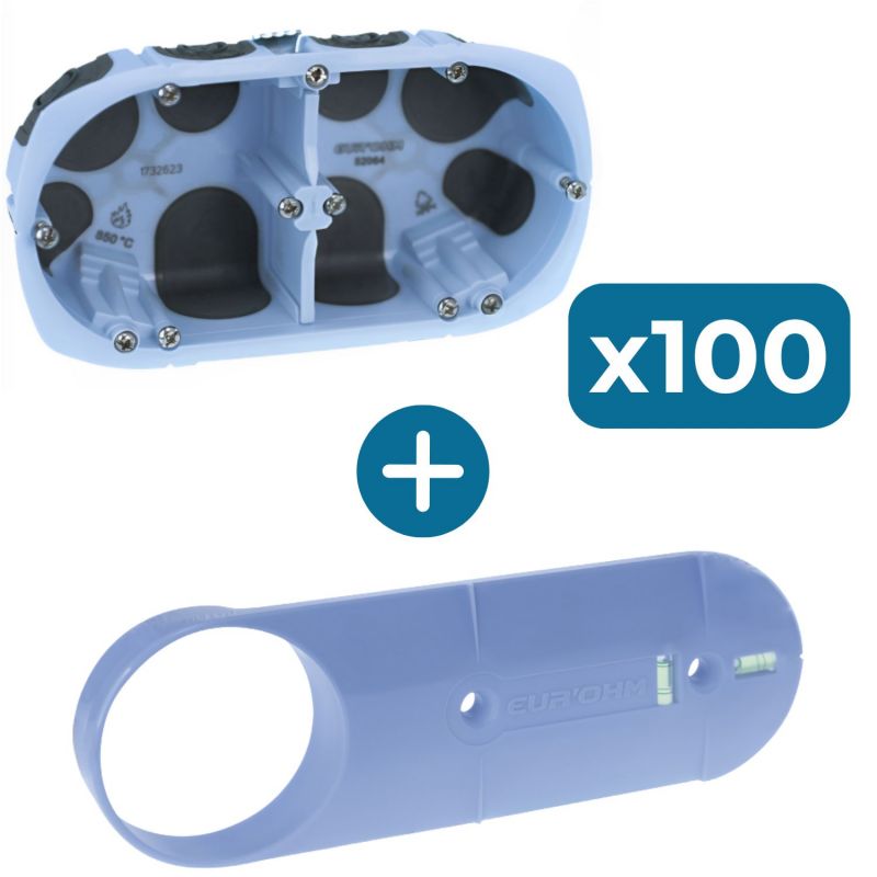 52264 EUR'OHM XL AIR'metic Lot 100 boites d'encastrement étanches à l'air 2 postes D67 P40 pour cloisons sèches