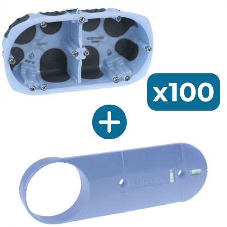 52264 EUR'OHM XL AIR'metic Lot 100 boites d'encastrement étanches à l'air 2 postes D67 P40 pour cloisons sèches